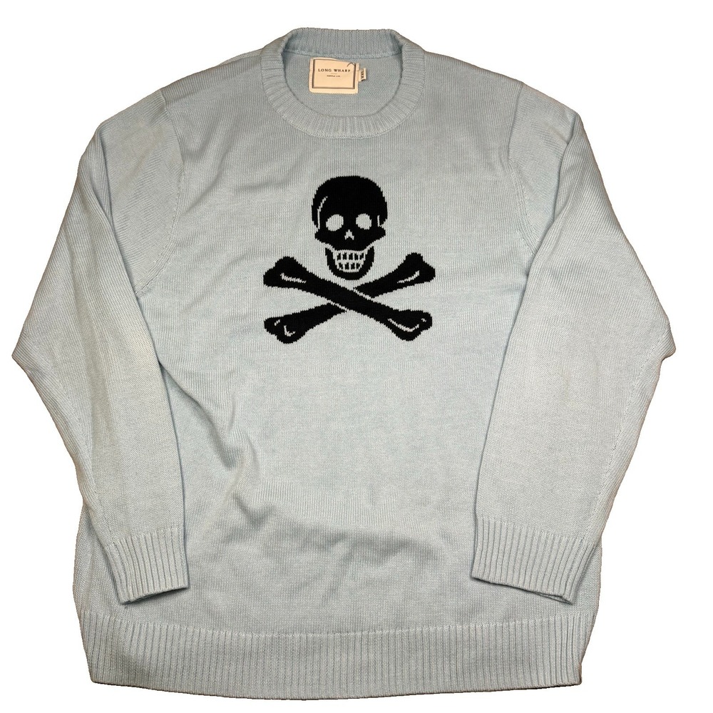 Long Wharf Supply Co Mens Nautical Sweater XXL Blue Skull Crossbones Bellamy